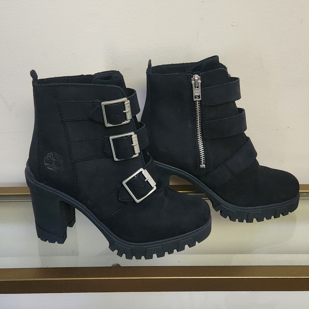 *SOLD*Timberland Black Combat Moto Boots with Buckle Straps